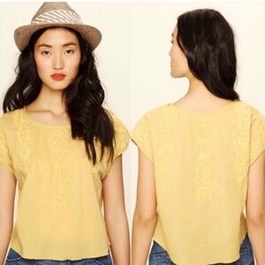 free people embroidered quills yellow shirt blouse
